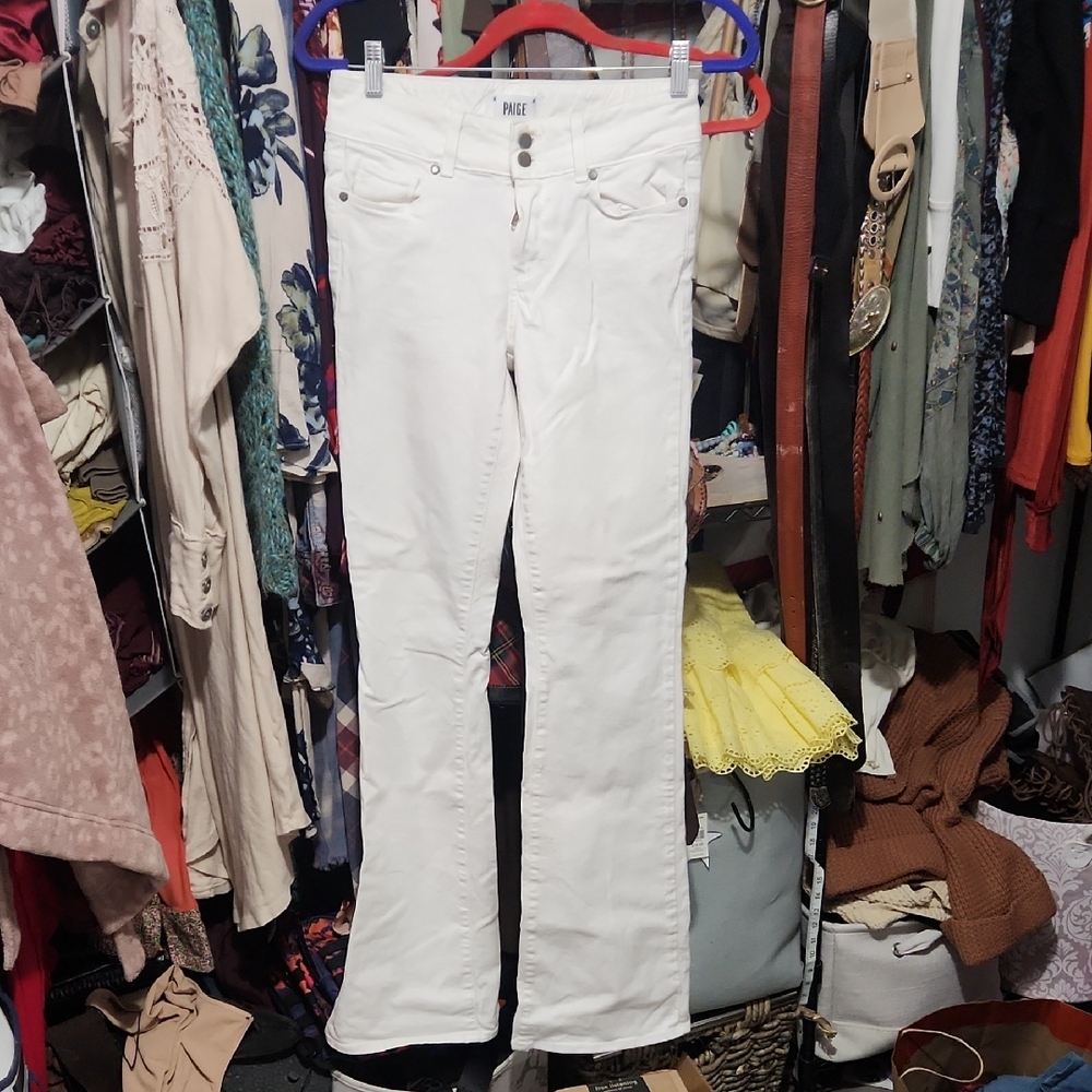 PAIGE Hidden Hills Long Length White Denim Jeans